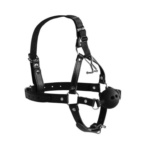 Head Harness with Breathable Ball Gag and Nose Hooks - Black Boss of toys