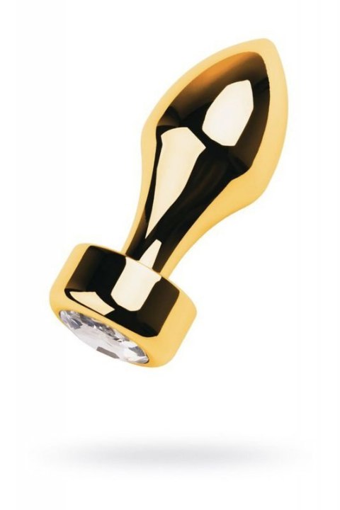 Gold anal plug TOYFA Metal with white round-shaped gem , length 7 cm, diameter 2-3,5 cm, weight 140 gr Boss of toys