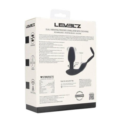 Dual Vibrating Remote Rotating Beads Silicone Prostate Stimulator with Cock and Ball Ring - Black Boss of toys