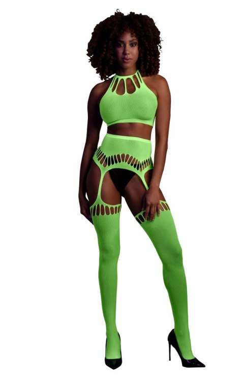 Two Piece with Crop Top and Stockings - Green - XS/XL SHOTS