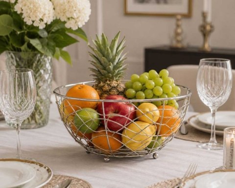 KOSZYK STALOWY SREBRNY NA OWOCE 23cm BANQUET VANITY Banquet