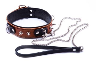Wiązania-WHIPS obroża niewolnika ze smyczą, koniakowa WHIPS - PPH GRAS