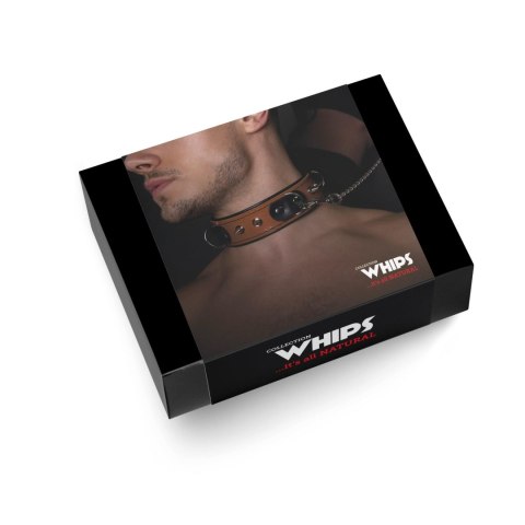Wiązania-WHIPS obroża niewolnika ze smyczą, koniakowa WHIPS - PPH GRAS
