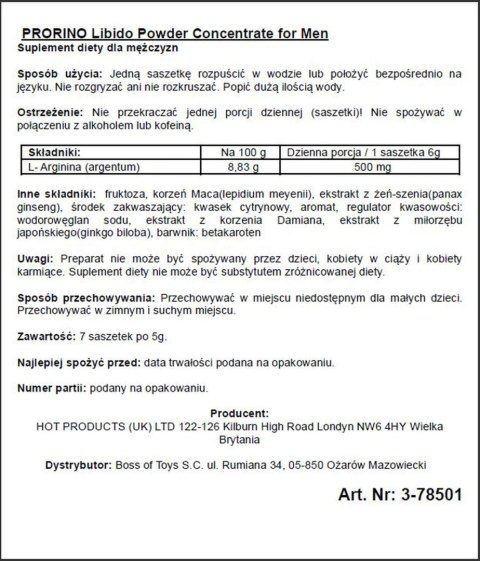Proszek na potencję Prorino Men black line Hot Hot