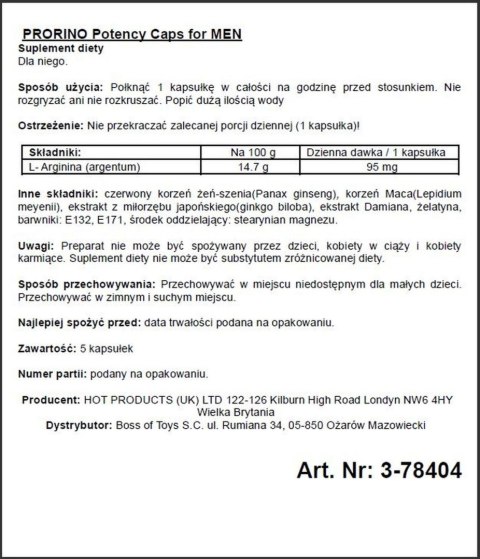 Supl.diety-PRORINO Men- 5pcs black line Potency Caps HOT Productions & Vertriebs GmbH