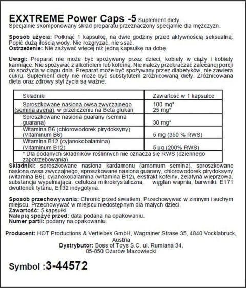 Supl.diety-eXXtreme power caps 1x5stk. HOT Productions & Vertriebs GmbH