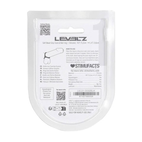 Soft Bead Grip Silicone Cock and Ball Ring - Black Levelz