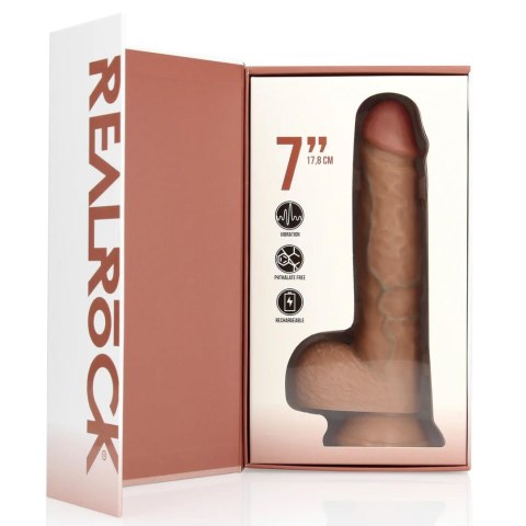 Vibrating Regular Straight Cock with Balls - 7" / 18 cm - Tan RealRock
