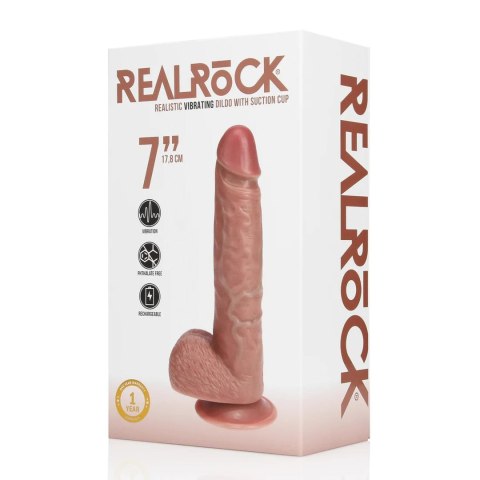 Vibrating Regular Straight Cock with Balls - 7" / 18 cm - Tan RealRock