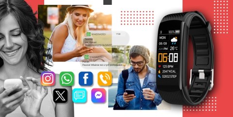 Smartwatch GIEWONT Czarno Czerwony 2 Paski GW200-1 Giewont