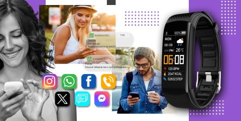 Smartwatch GIEWONT Czarno Fioletowy 2 Paski GW200-3 Giewont