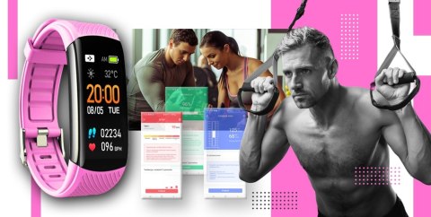 Smartwatch GIEWONT Czarno Różowy 2 Paski GW200-4 Giewont