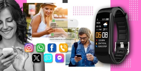Smartwatch GIEWONT Czarno Różowy 2 Paski GW200-4 Giewont