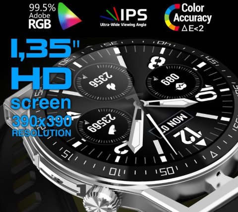 Smartwatch Rubicon RNCE88-1 Czarny- Czarny Pasek Silikonowy + Czarny Pasek Skórzany RUBICON