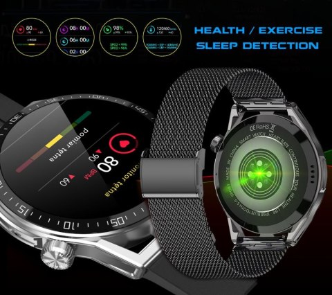 Smartwatch Rubicon RNCE88-1 Czarny- Czarny Pasek Silikonowy + Czarny Pasek Skórzany RUBICON
