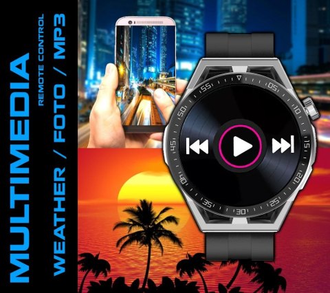 Smartwatch Rubicon RNCE88-1 Czarny- Czarny Pasek Silikonowy + Czarny Pasek Skórzany RUBICON