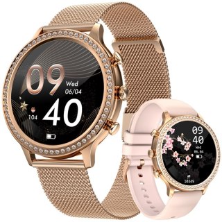Smartwatch Damski VELTORI VT310-1 Złota Bransoleta + Różowy Pasek Silikonowy VELTORI