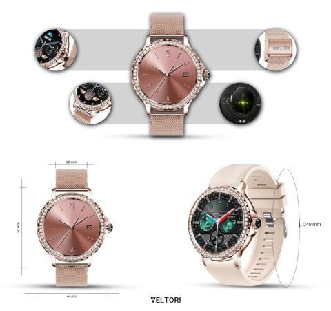 Smartwatch Damski VELTORI VT320-1 Złota Bransoleta + Różowy Pasek Silikonowy VELTORI