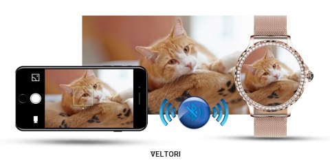 Smartwatch Damski VELTORI VT320-1 Złota Bransoleta + Różowy Pasek Silikonowy VELTORI