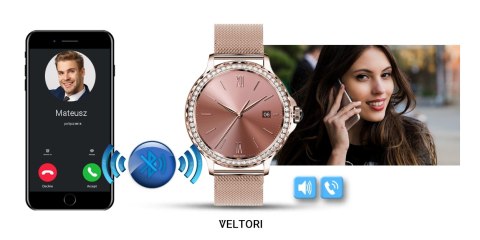 Smartwatch Damski VELTORI VT320-1 Złota Bransoleta + Różowy Pasek Silikonowy VELTORI
