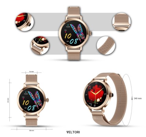 Smartwatch Damski VELTORI VT340-1 Złota Bransoleta + Różowy Pasek Silikonowy VELTORI