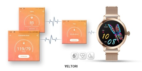 Smartwatch Damski VELTORI VT340-1 Złota Bransoleta + Różowy Pasek Silikonowy VELTORI
