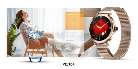 Smartwatch Damski VELTORI VT340-1 Złota Bransoleta + Różowy Pasek Silikonowy VELTORI