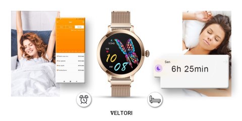 Smartwatch Damski VELTORI VT340-1 Złota Bransoleta + Różowy Pasek Silikonowy VELTORI