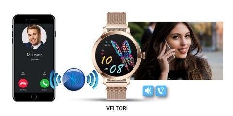 Smartwatch Damski VELTORI VT340-1 Złota Bransoleta + Różowy Pasek Silikonowy VELTORI