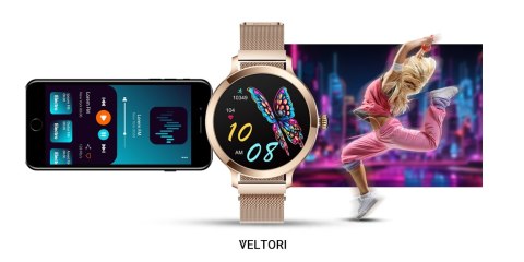 Smartwatch Damski VELTORI VT340-1 Złota Bransoleta + Różowy Pasek Silikonowy VELTORI