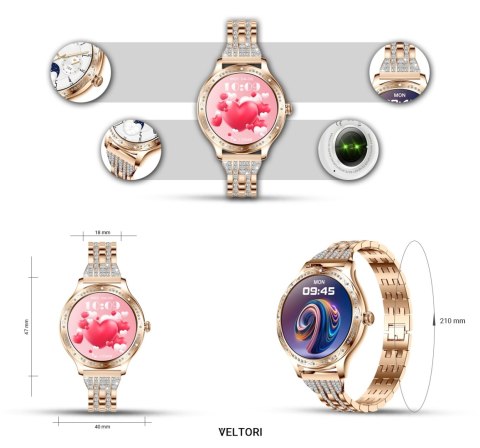 Smartwatch Damski VELTORI VT350-1 Bransoleta Różowe Złoto VELTORI
