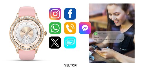 Smartwatch Damski VELTORI VT360-1 Różowy Pasek Silikonowy VELTORI