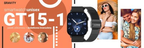 Smartwatch Gravity GT15-1 Czarny Pasek Silikonowy + Czarna Bransoleta Gravity