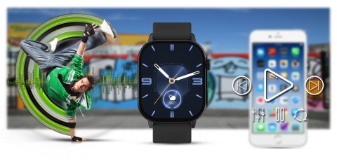 Smartwatch Gravity GT15-1 Czarny Pasek Silikonowy + Czarna Bransoleta Gravity
