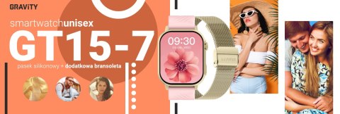 Smartwatch Gravity GT15-7 Różowy Pasek Silikonowy + Złota Bransoleta Gravity