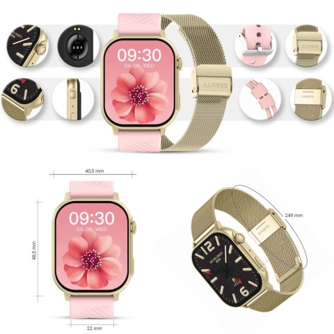 Smartwatch Gravity GT15-7 Różowy Pasek Silikonowy + Złota Bransoleta Gravity