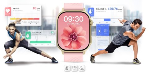 Smartwatch Gravity GT15-7 Różowy Pasek Silikonowy + Złota Bransoleta Gravity