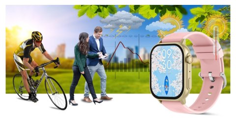 Smartwatch Gravity GT15-7 Różowy Pasek Silikonowy + Złota Bransoleta Gravity