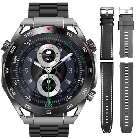 Smartwatch VELTORI VT100-1 + Czarny Pasek Silikonowy + Czarny Eko Skóra VELTORI
