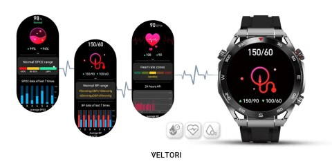 Smartwatch VELTORI VT100-1 + Czarny Pasek Silikonowy + Czarny Eko Skóra VELTORI
