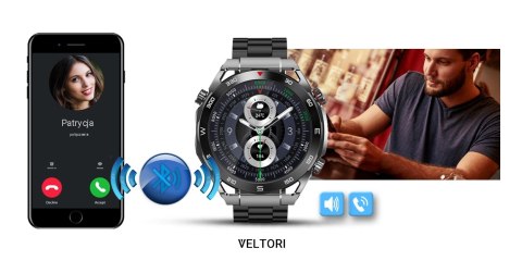 Smartwatch VELTORI VT100-1 + Czarny Pasek Silikonowy + Czarny Eko Skóra VELTORI