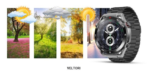 Smartwatch VELTORI VT100-1 + Czarny Pasek Silikonowy + Czarny Eko Skóra VELTORI