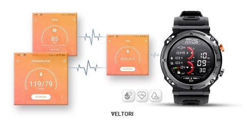 Smartwatch VELTORI VT130-1 Czarny Pasek Silikonowy VELTORI