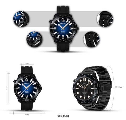Smartwatch VELTORI VT150-1 Czarny Pasek Silikonowy + Czarna Bransoleta VELTORI