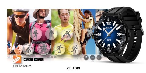 Smartwatch VELTORI VT150-1 Czarny Pasek Silikonowy + Czarna Bransoleta VELTORI