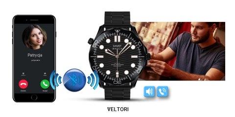 Smartwatch VELTORI VT150-1 Czarny Pasek Silikonowy + Czarna Bransoleta VELTORI