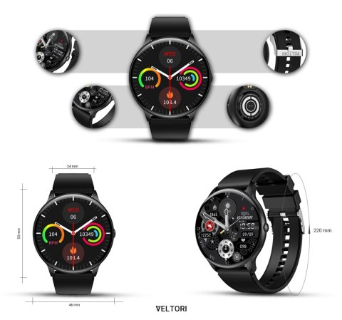 Smartwatch VELTORI VT160-1 Czarny Pasek Silikonowy VELTORI
