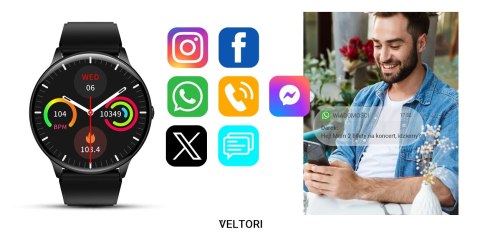 Smartwatch VELTORI VT160-1 Czarny Pasek Silikonowy VELTORI