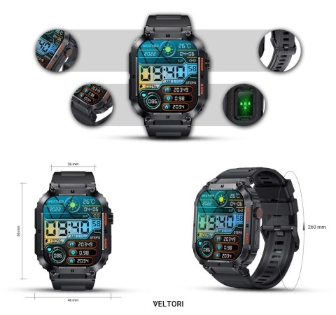 Smartwatch VELTORI VT200-1 Czarny Pasek Silikonowy VELTORI