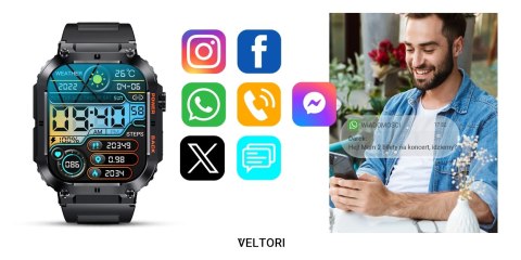 Smartwatch VELTORI VT200-1 Czarny Pasek Silikonowy VELTORI